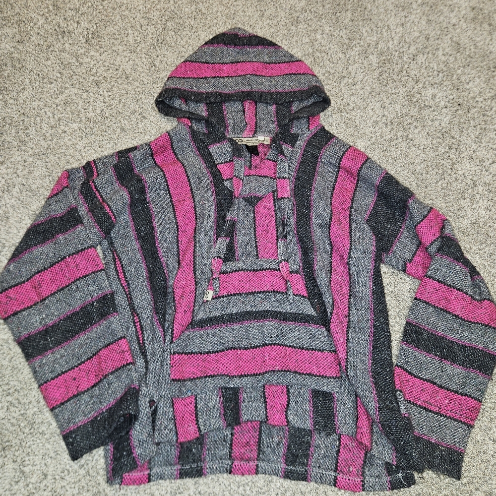 Striped Pink and Gray Women's Hoodie